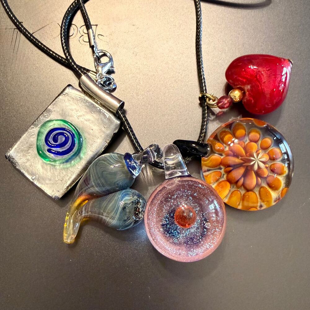 Bundle of 5 Unique & Colorful Artisan Glass Pendants